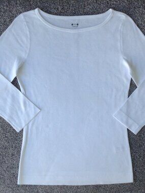 ⭐NWOT - THREE DOTS 100% COTTON ¾ SLV BRITISH BOATNECK TEE In White, size L ⭐